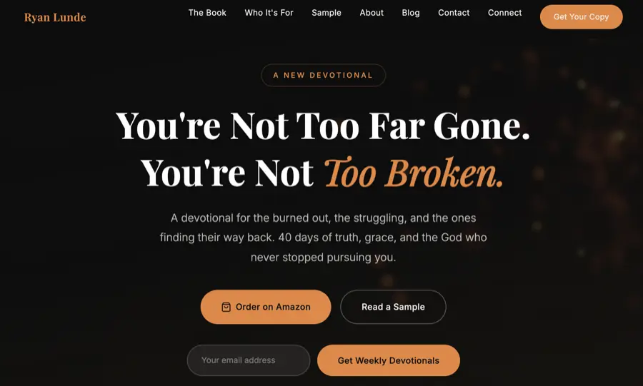 ryanlunde.com, an author site we built for a devotional book